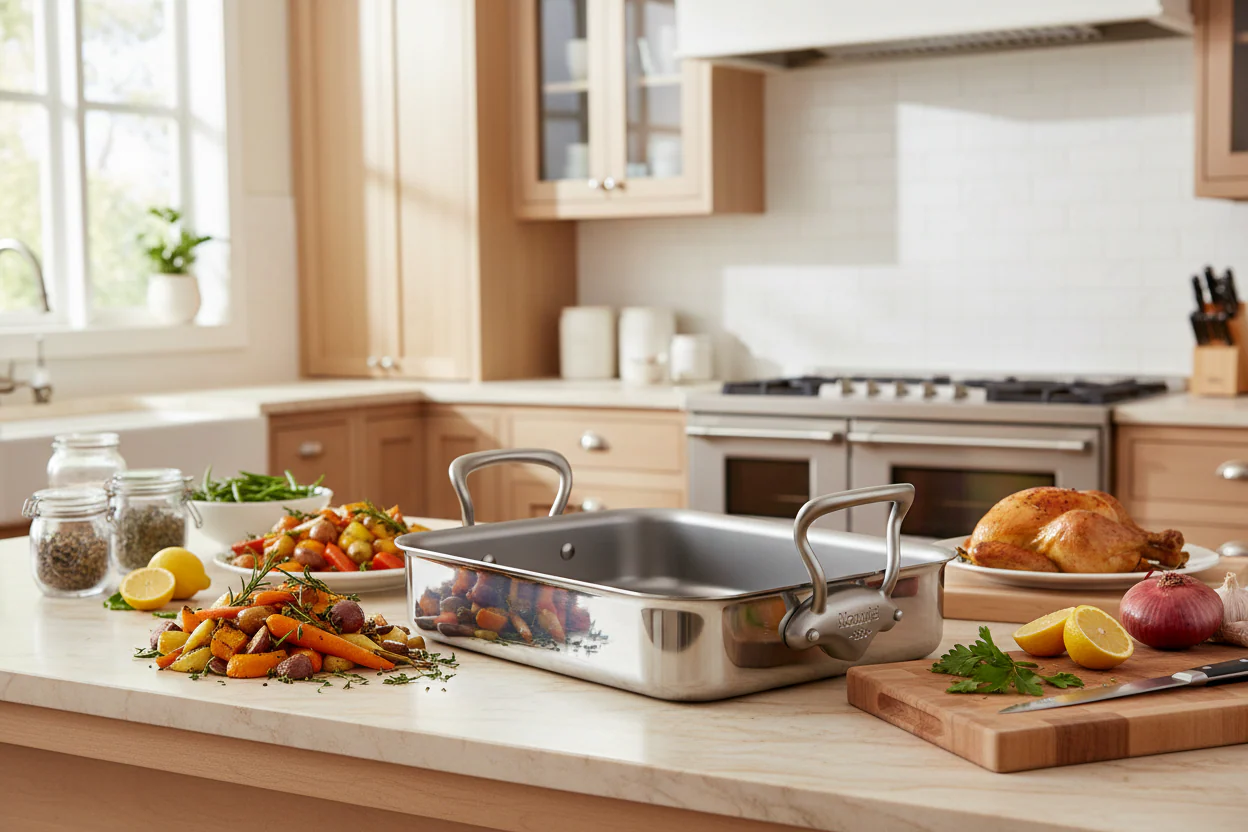 Mauviel Stainless Steel Roasting Pan With Rack And Brushed Cast Stainless Steel Handles, 15.7 x 11.8-In - Image 9